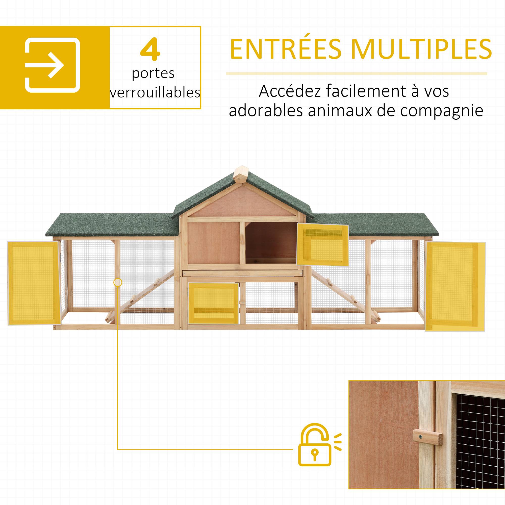Clapier cage à lapins rongeurs XXL clapier nain 2 étages toit bitumé intégral tiroir déjection 210L x 45,5l x 84,5H cm bois massif pin pré-huilé - Image 6