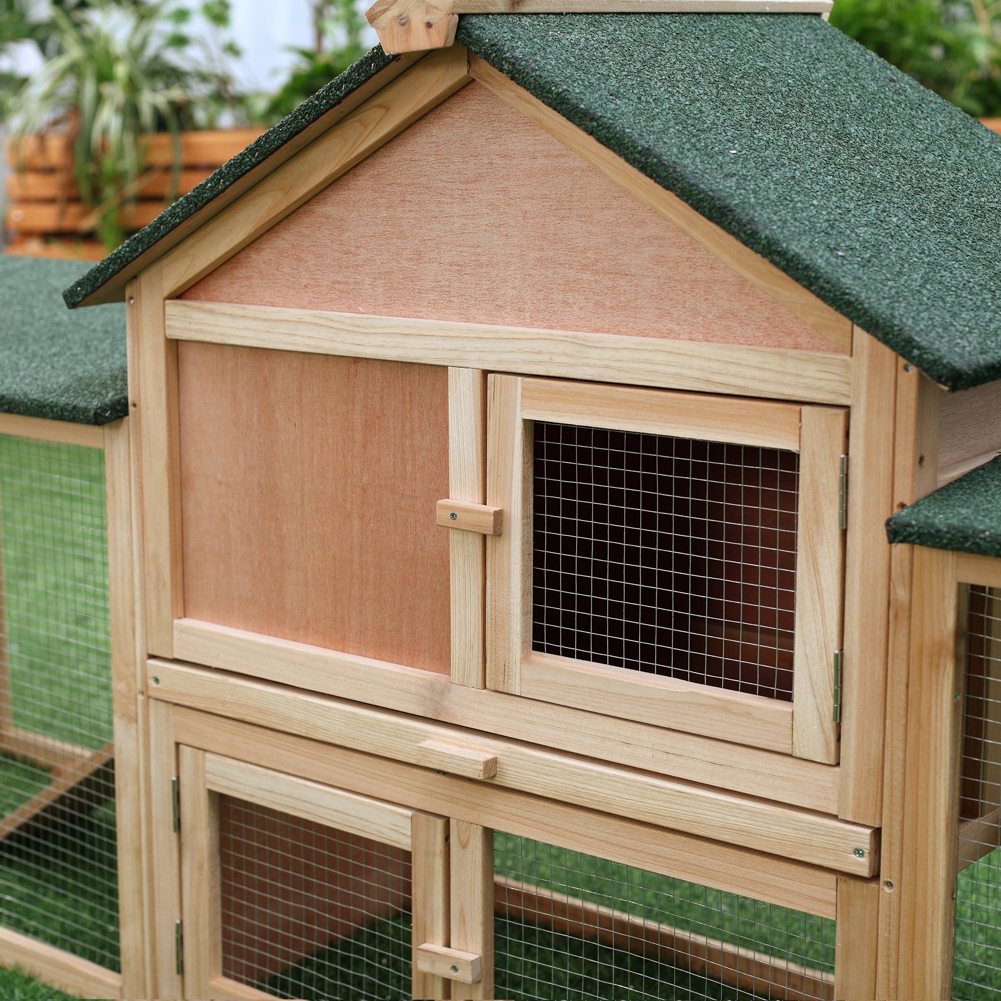 Clapier cage à lapins rongeurs XXL clapier nain 2 étages toit bitumé intégral tiroir déjection 210L x 45,5l x 84,5H cm bois massif pin pré-huilé - Image 10