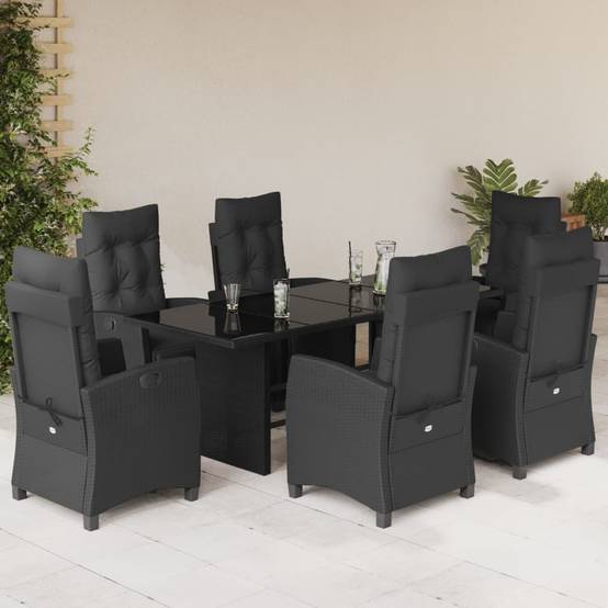 ComfortXL - Set de Table et Chaises de Jardin Noires pour 6, Fauteuils Inclinables et Plateau Verre 190cm – ComfortXL Outdoor Living - Image 1