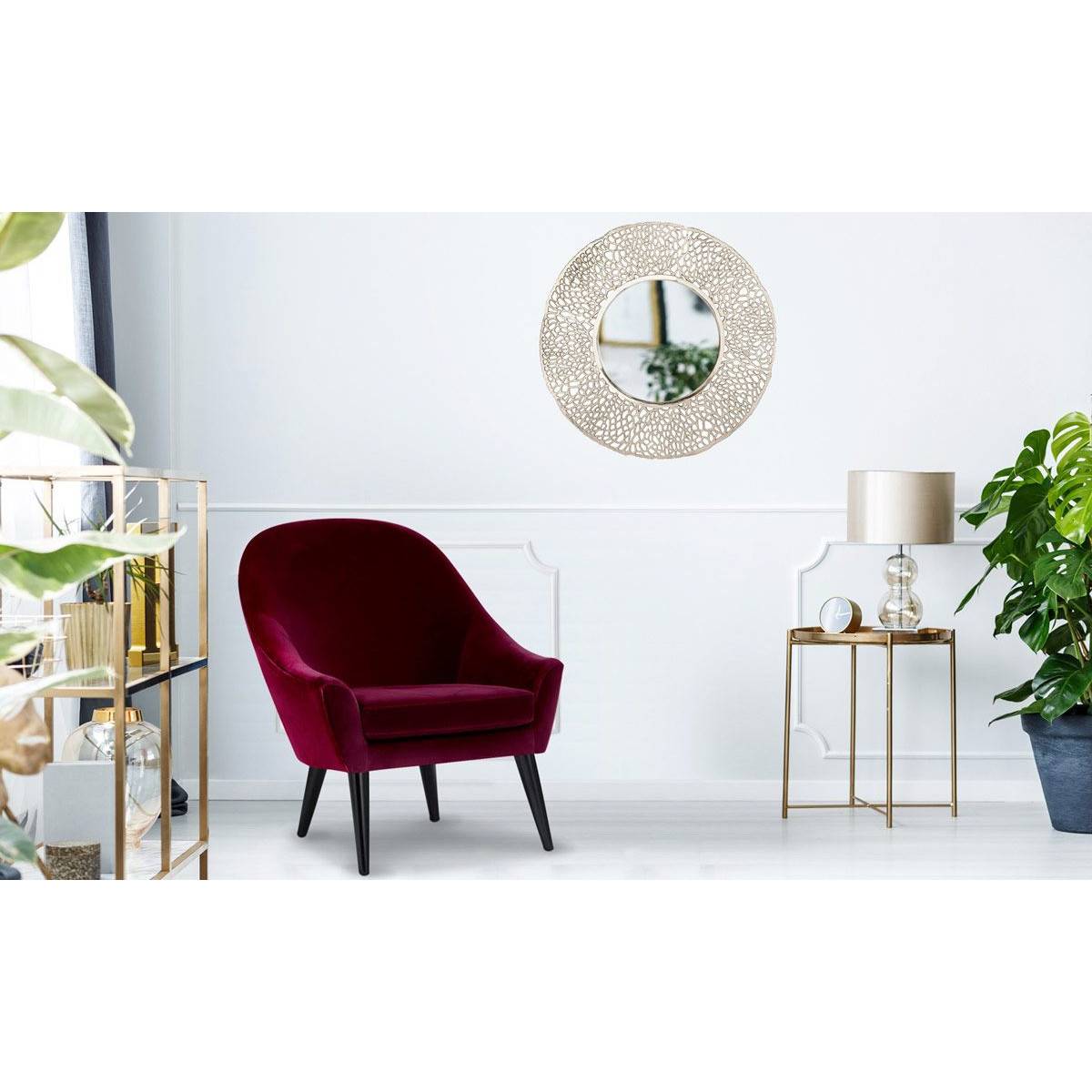 Fauteuil Scandinave Velours "Ulla" 88cm Bordeaux - Image 5