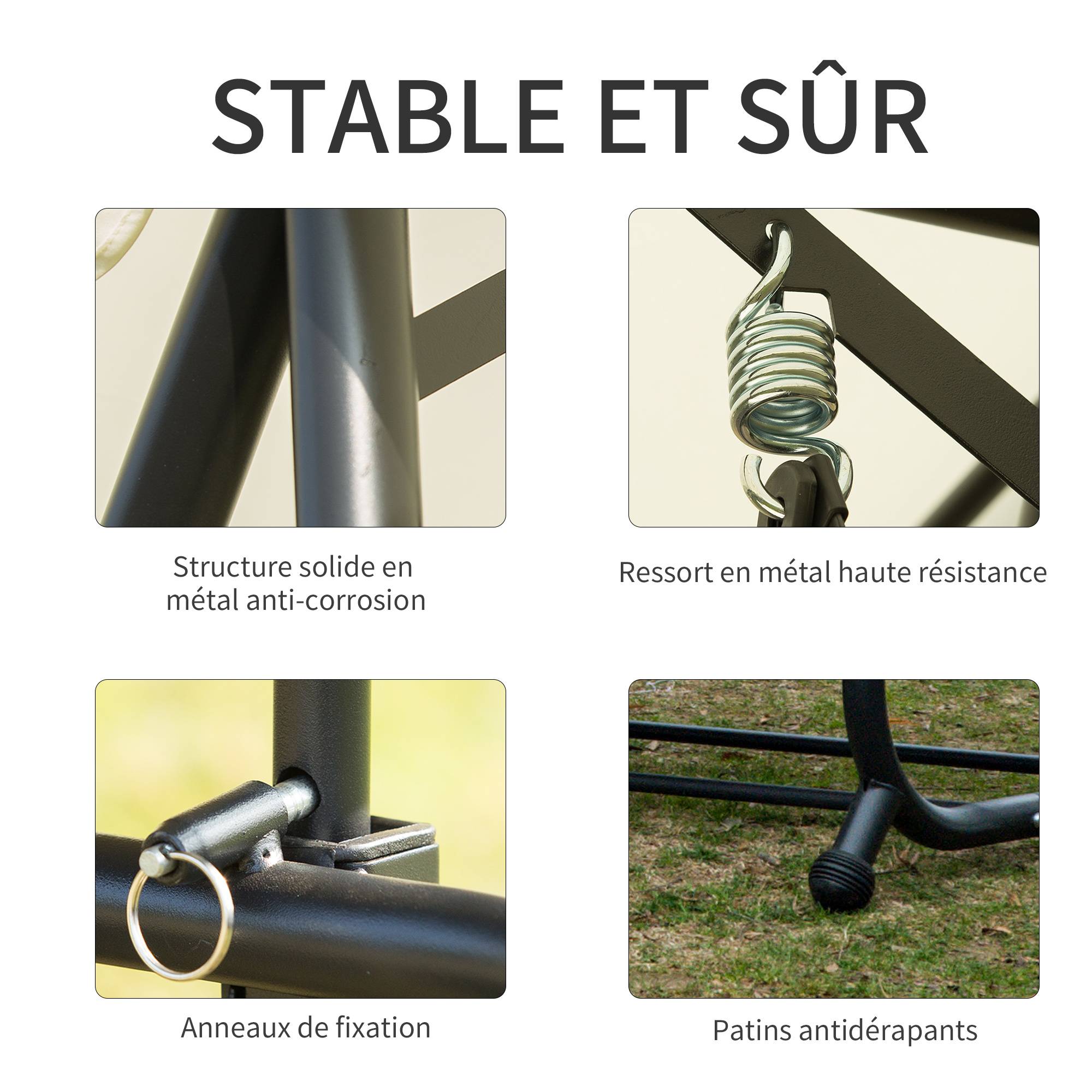 Outsunny - Balancelle de jardin convertible 3 places grand confort inclinaison toit réglable matelas et coussins fournis métal polyester noir et crème - Outsunny - Imagen 7