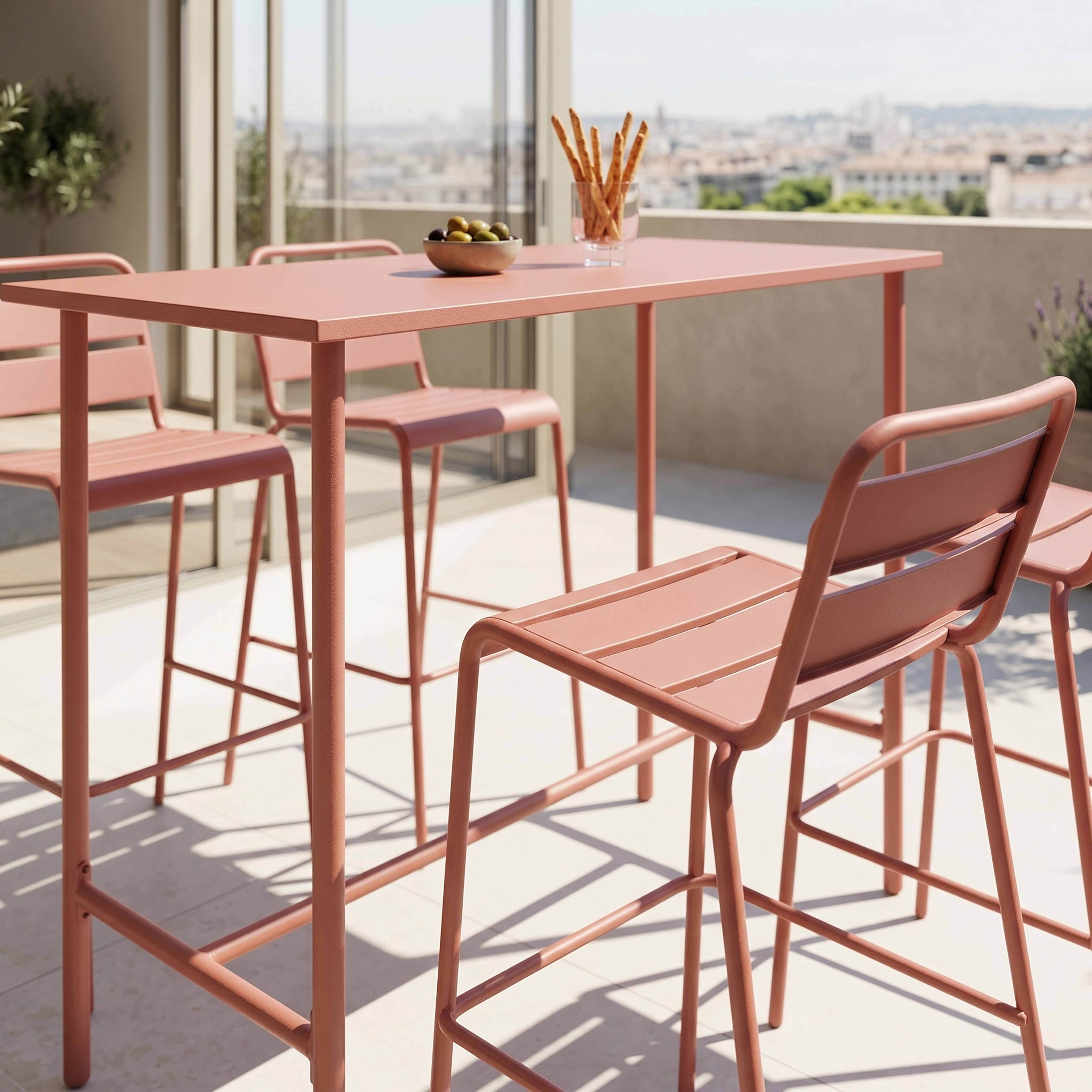 Oviala - Ensemble table haute et 4 chaises de bar en métal argile Palavas - Oviala - Imagen 3