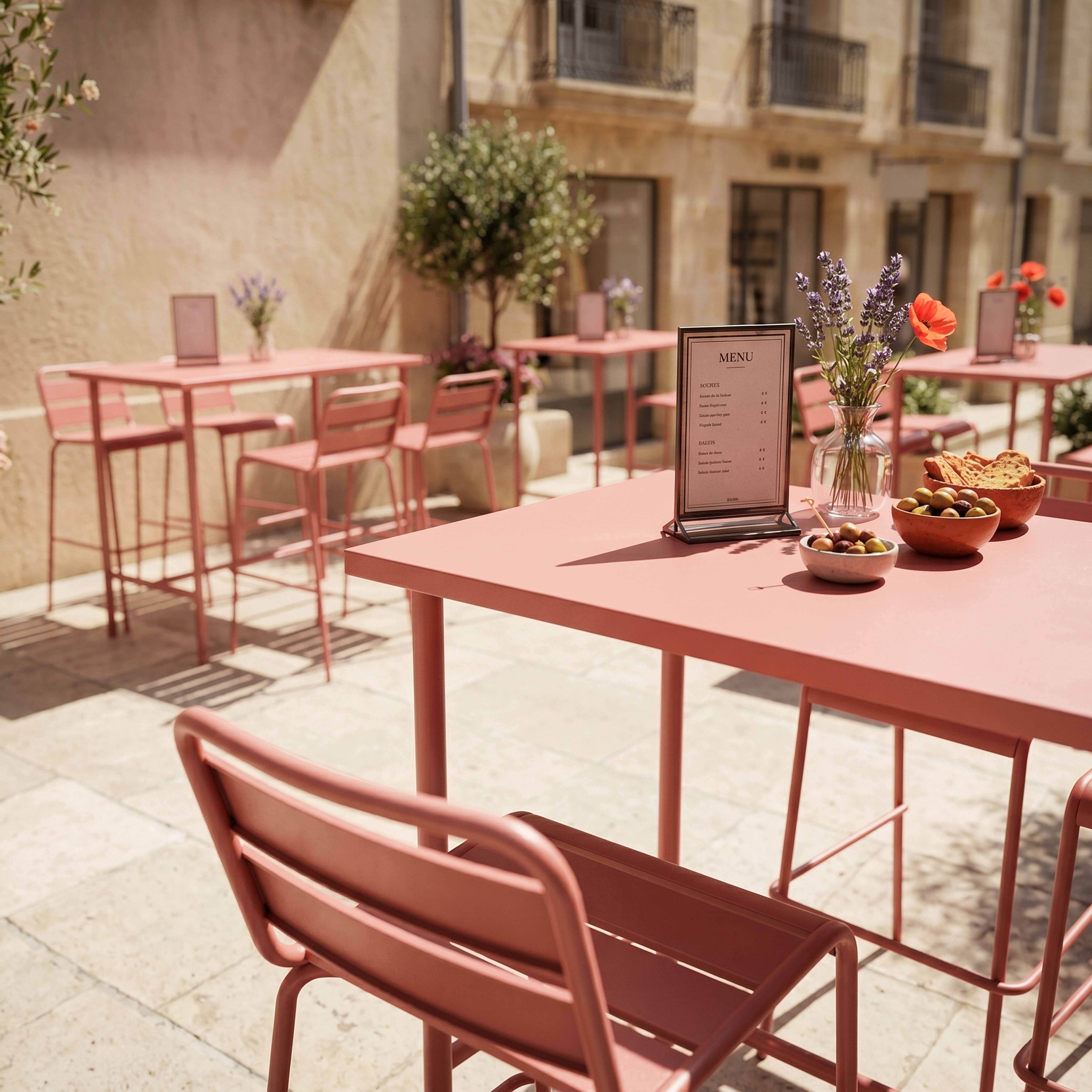 Oviala - Ensemble table haute et 4 chaises de bar en métal argile Palavas - Oviala - Imagen 5