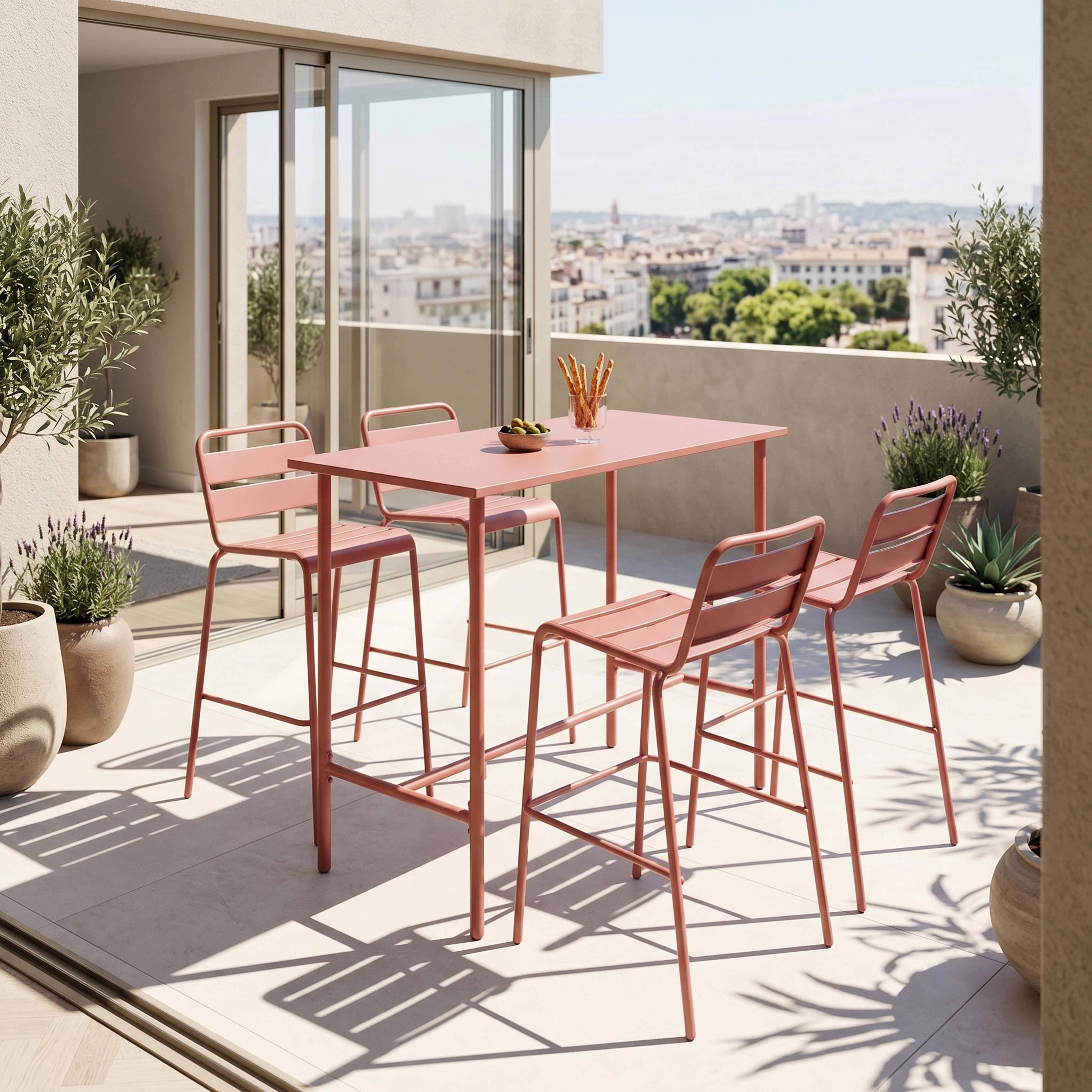 Oviala - Ensemble table haute et 4 chaises de bar en métal argile Palavas - Oviala - Imagen 2