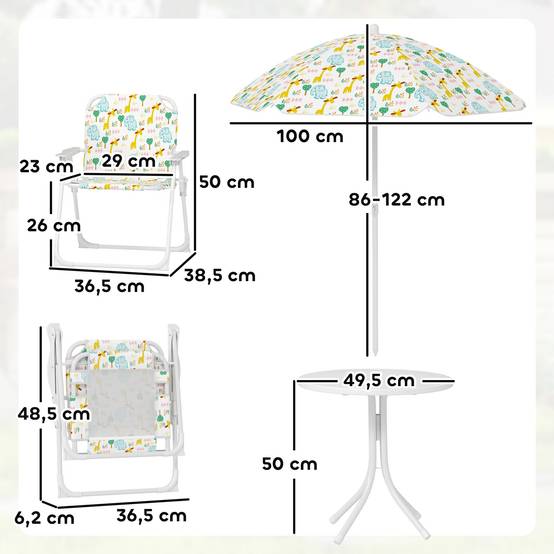 Coin assise enfant, ensemble chaises pliantes avec parasol, motifs colorés, blanc - Image 5