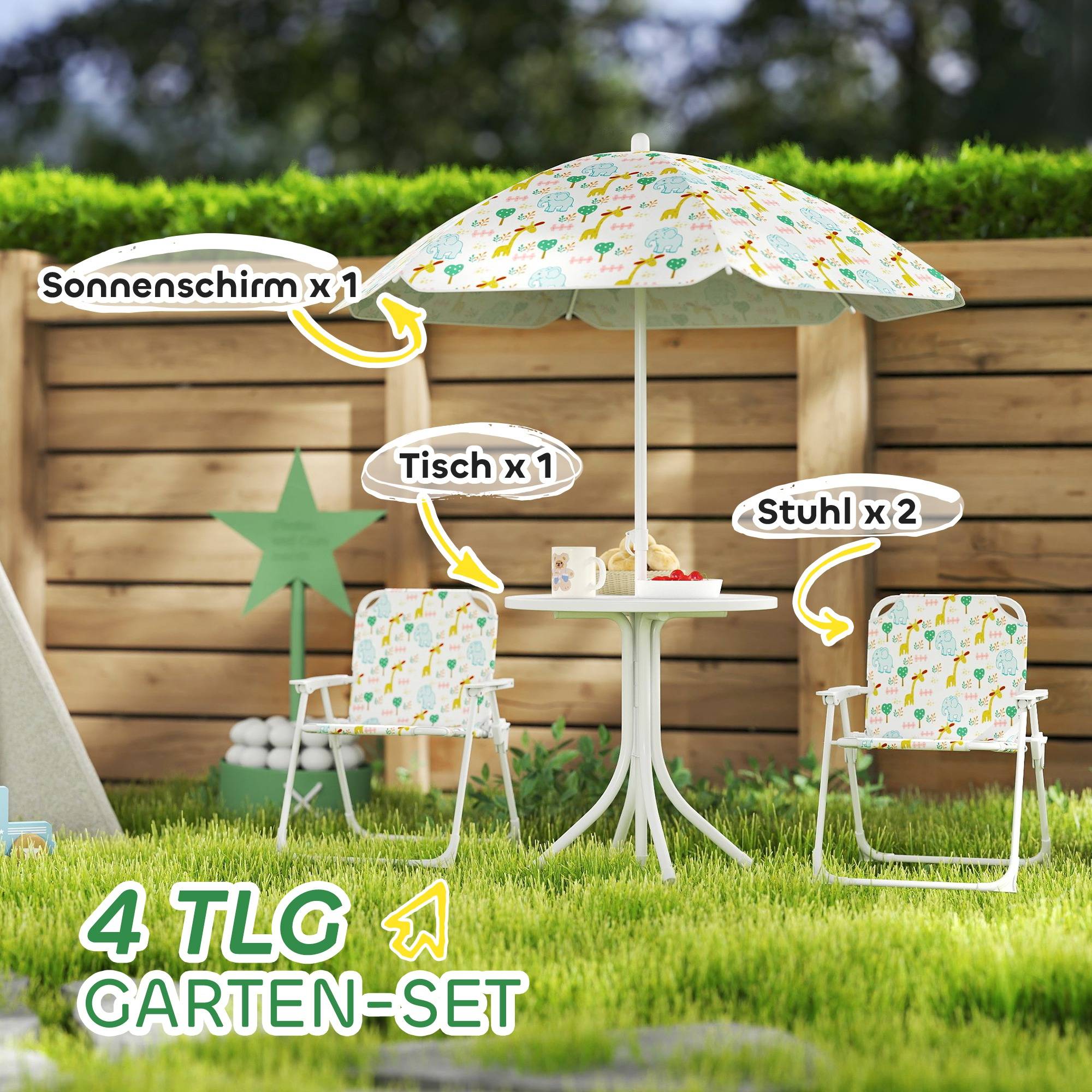 Coin assise enfant, ensemble chaises pliantes avec parasol, motifs colorés, blanc - Image 6