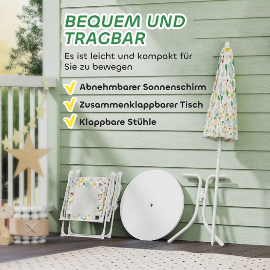 Coin assise enfant, ensemble chaises pliantes avec parasol, motifs colorés, blanc - Image 8