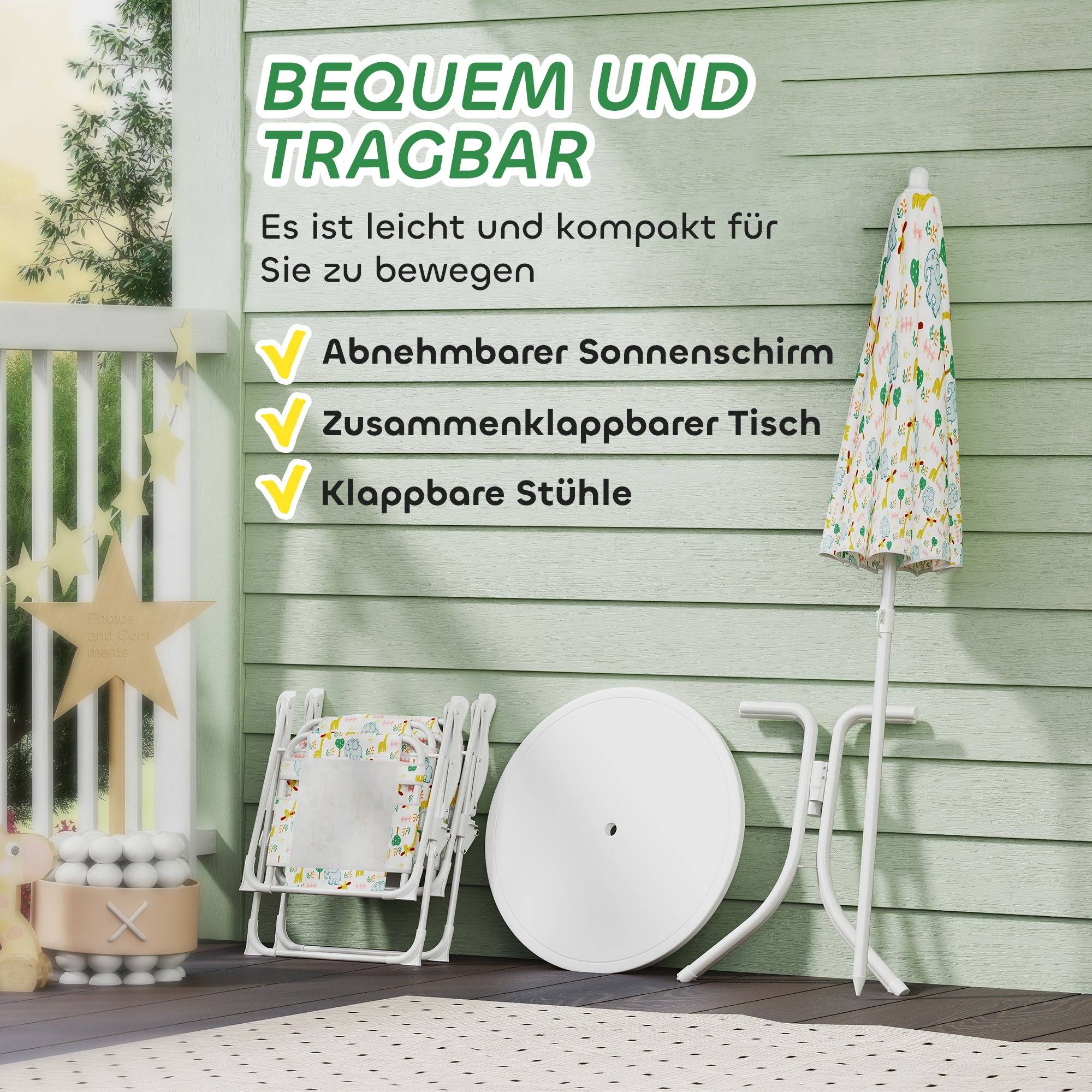 Coin assise enfant, ensemble chaises pliantes avec parasol, motifs colorés, blanc - Image 8
