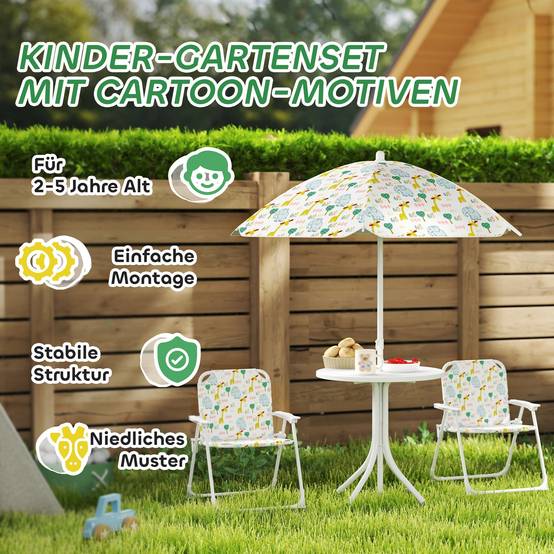 Coin assise enfant, ensemble chaises pliantes avec parasol, motifs colorés, blanc - Image 9
