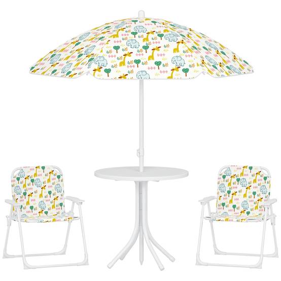 Coin assise enfant, ensemble chaises pliantes avec parasol, motifs colorés, blanc - Image 1