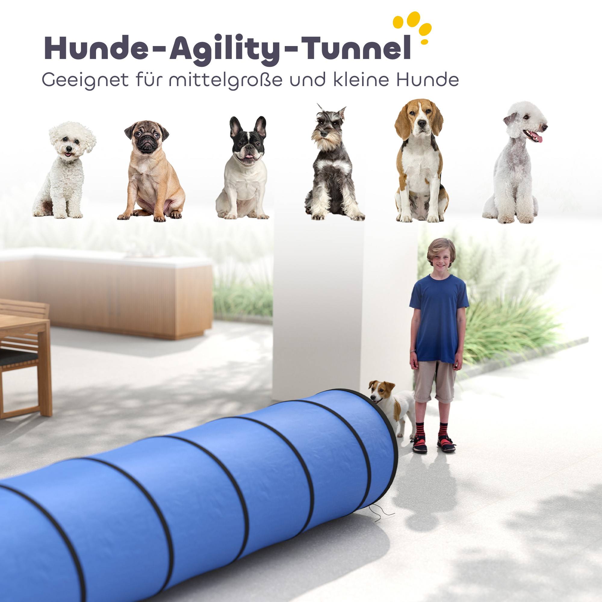 Tunnel d'agilité pour chien tissu Oxford bleu 300 x 50 x 50 cm - PANGIVO - Image 6