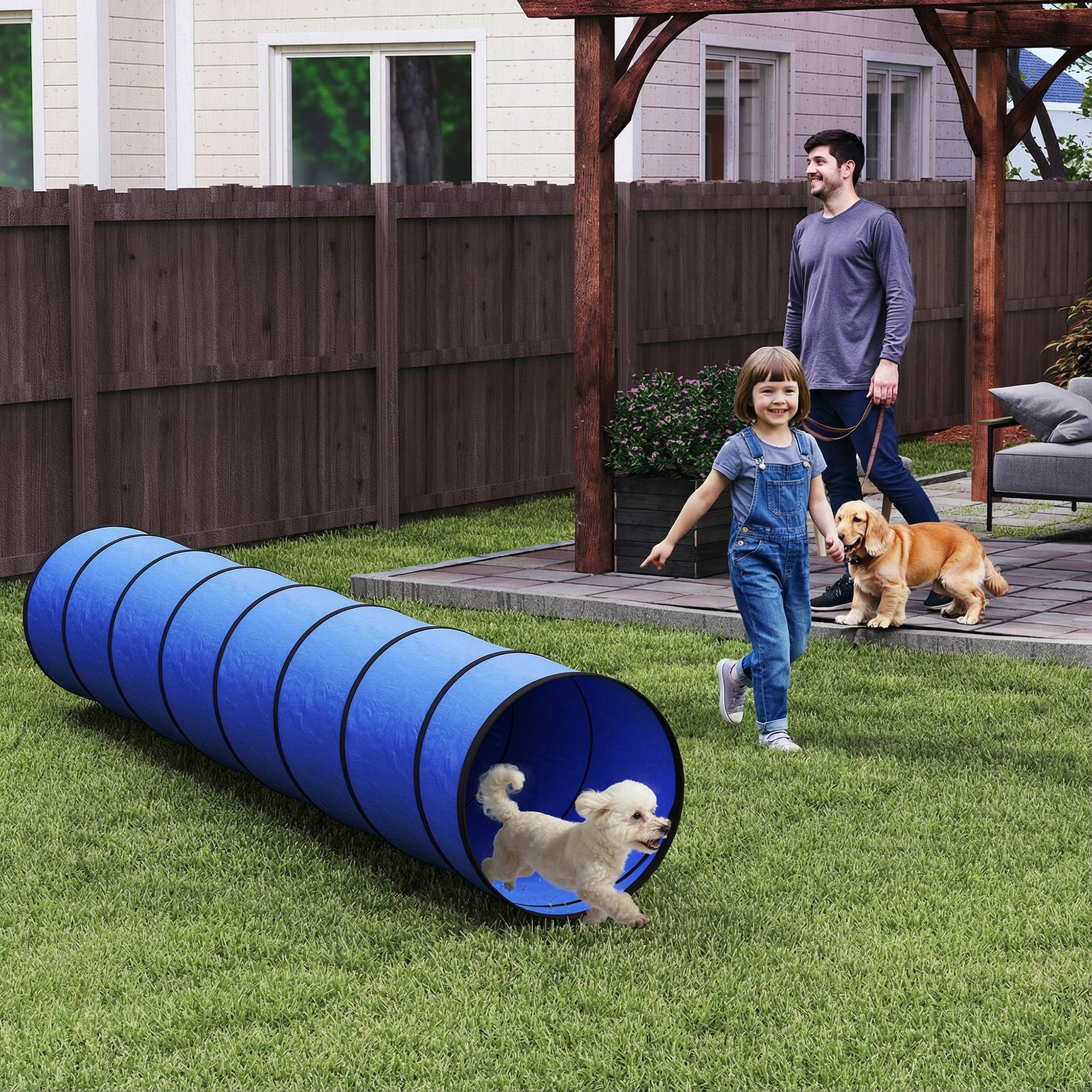 Tunnel d'agilité pour chien tissu Oxford bleu 300 x 50 x 50 cm - PANGIVO - Image 3