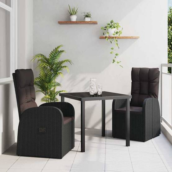 ComfortXL - Petit Salon de Jardin 3 Pièces Noir Polyrotin Fauteuils Inclinables pour Extérieur – ComfortXL Outdoor Living - Image 1