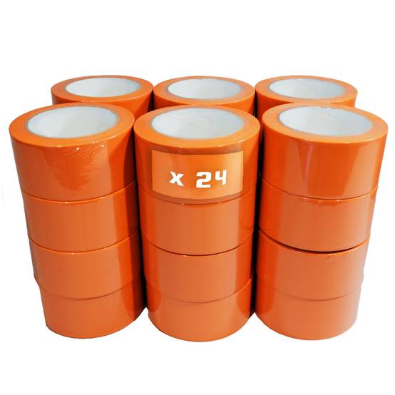Lot de 24 Rubans adhésifs PVC orange bâtiment 75 mm x 33 m - Rouleau adhésif de chantier orange TECPLAST - Image 1