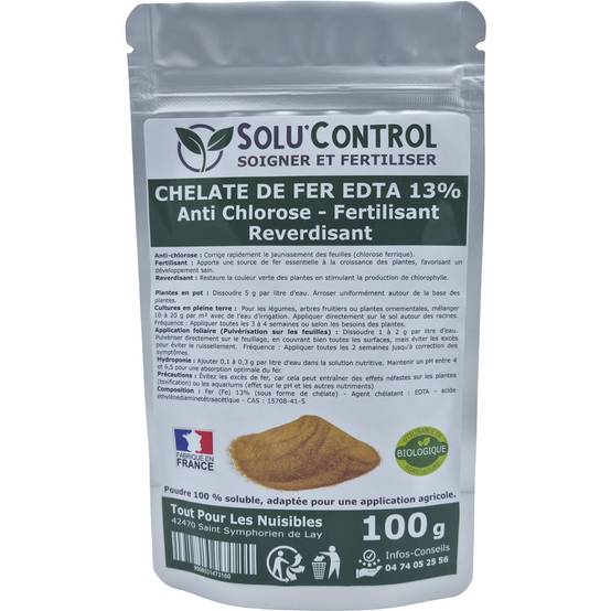 SOLU'CONTROL - Chélate de Fer EDTA 13%, Anti-chlorose, Fertilisant, Reverdissant - 100g - Image 2
