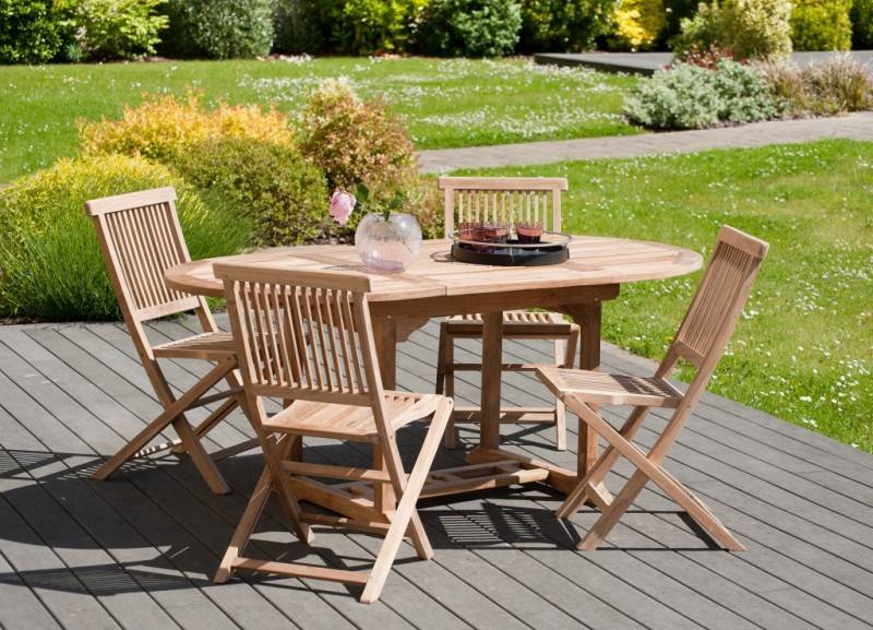 FUN - Table de jardin 4/6 personnes - ovale ext. 120/180 en bois Teck - Image 2