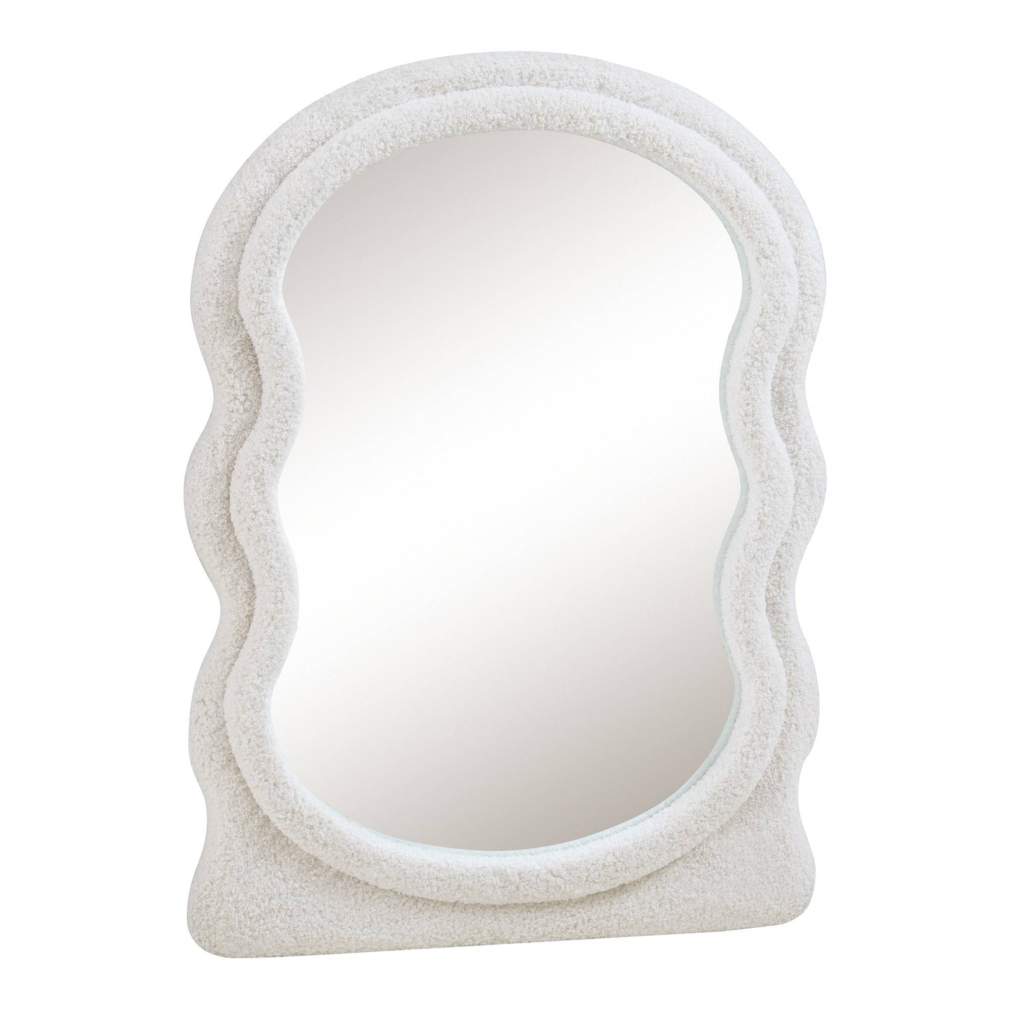 Miroir décoration moderne design mural cadre en tissu peluche 80 x 60 cm blanc - Image 1