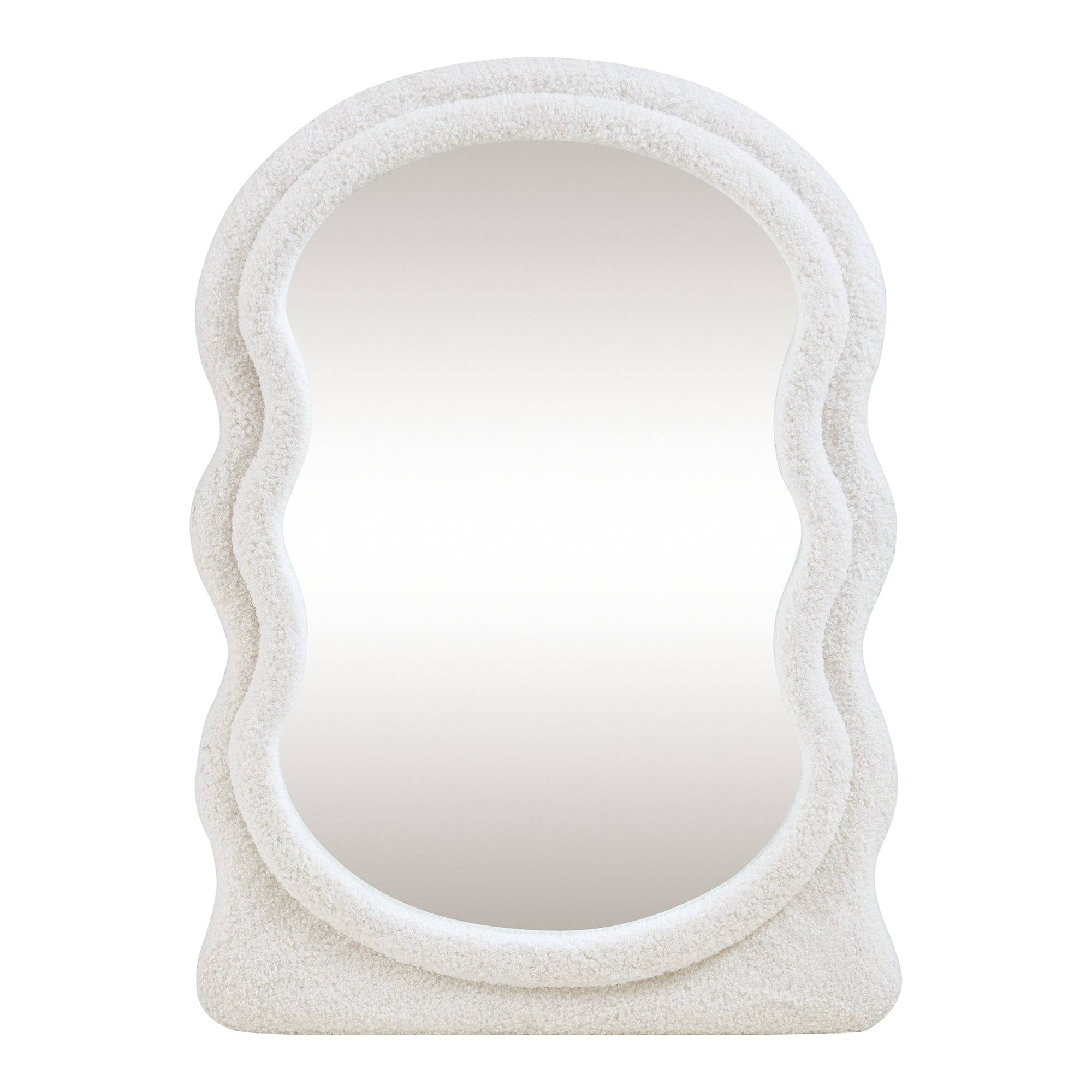 Miroir décoration moderne design mural cadre en tissu peluche 80 x 60 cm blanc - Image 2