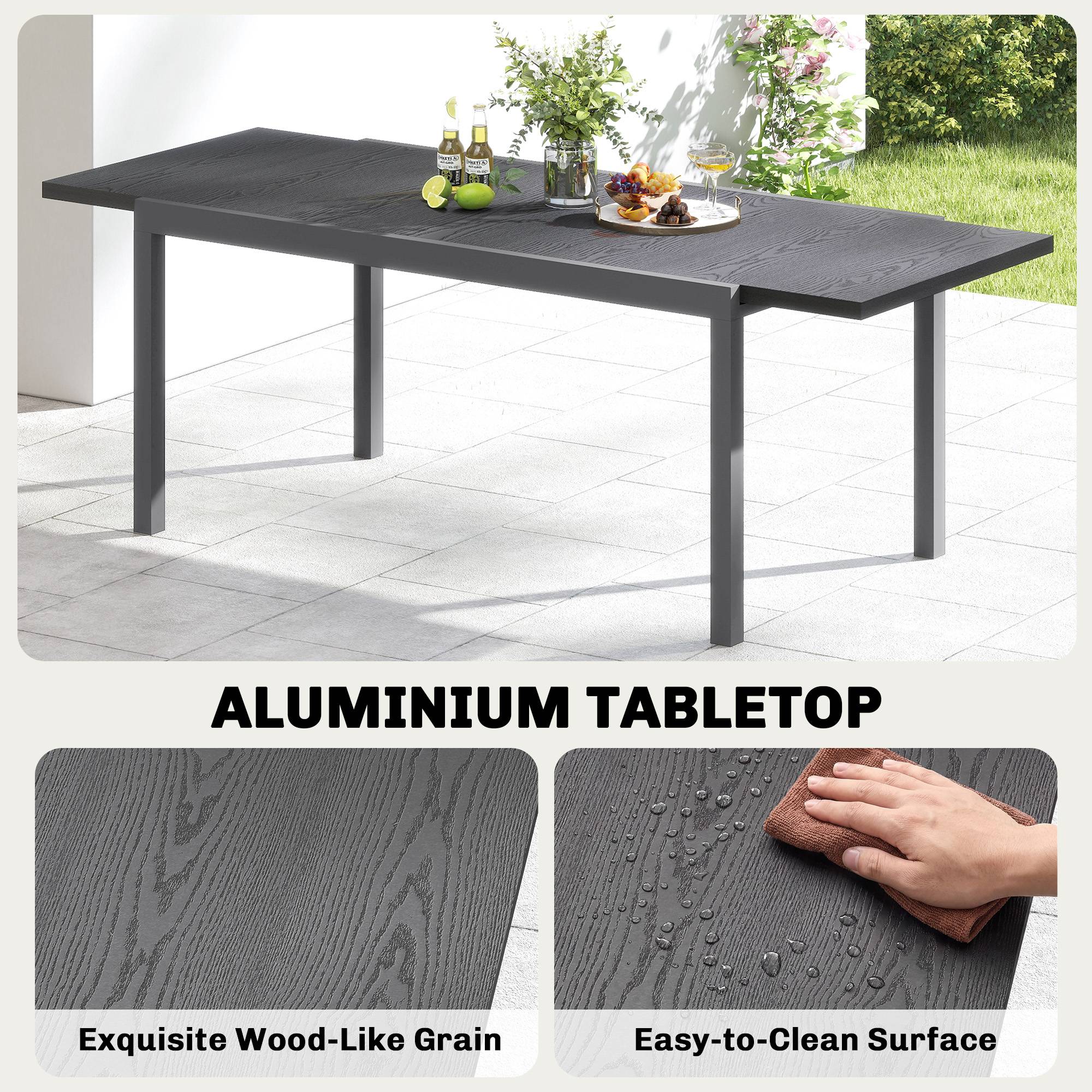 Table de jardin extensible aluminium gris 214 x 85 x 75 cm - PANGIVO - Image 7