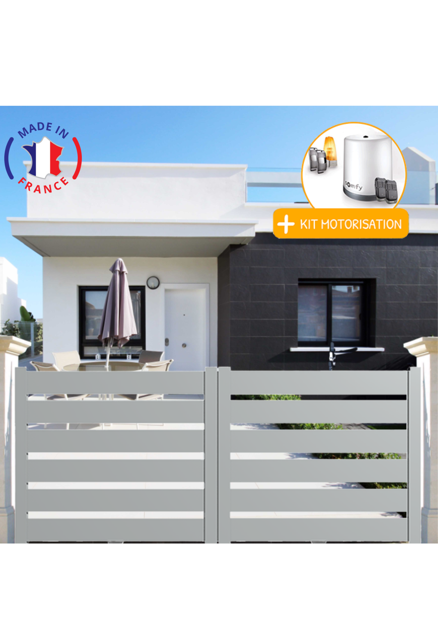 Portail Packit - Portail alu coulissant SAH en kit +MOT dim. L.3000 (entre piliers) X H.1500 mm  Gris Lumière (RAL 7035)
