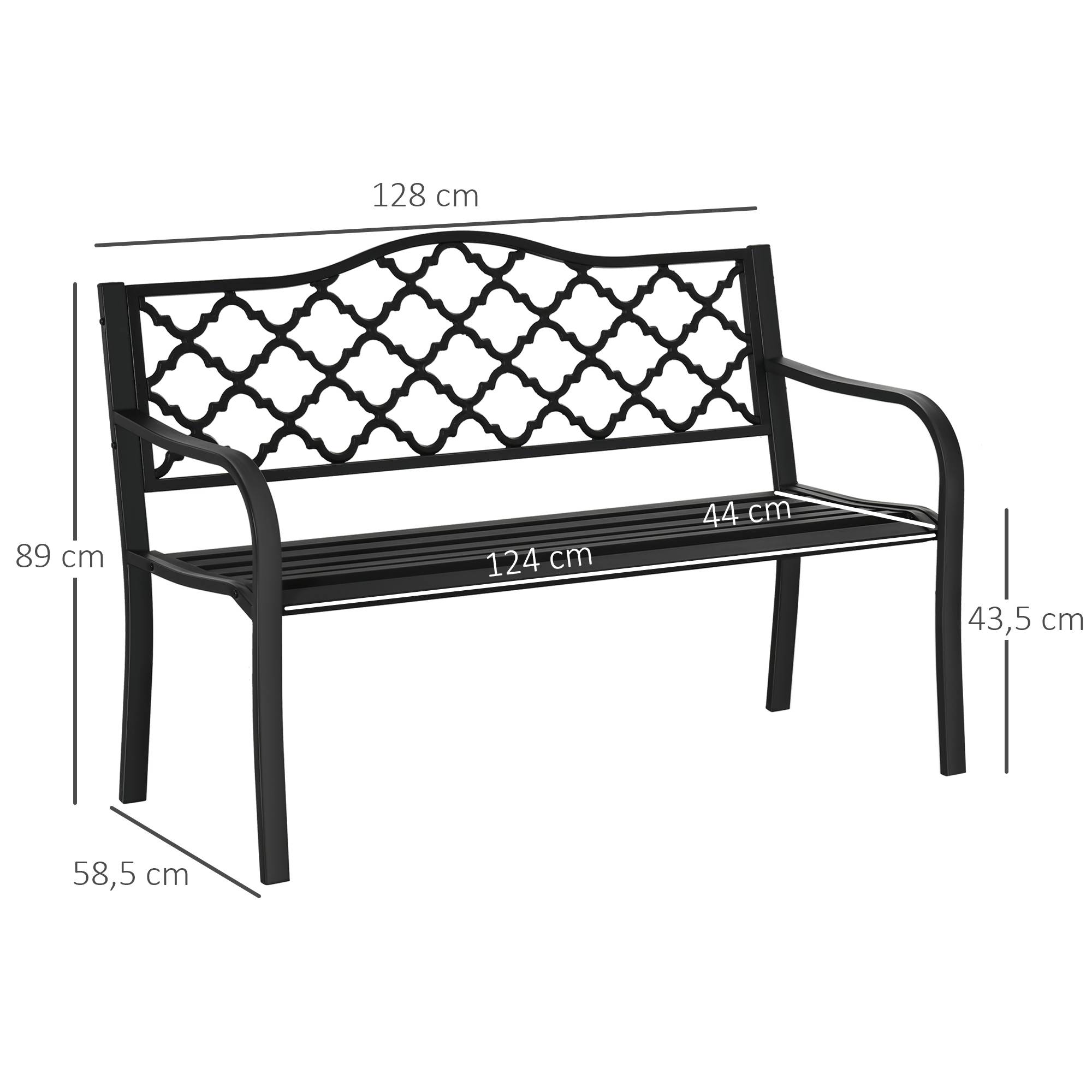 Banc de jardin 2 places en métal/fonte, dossier et accoudoirs, 128x58,5x89 cm, charge 240 kg, noir - Image 5