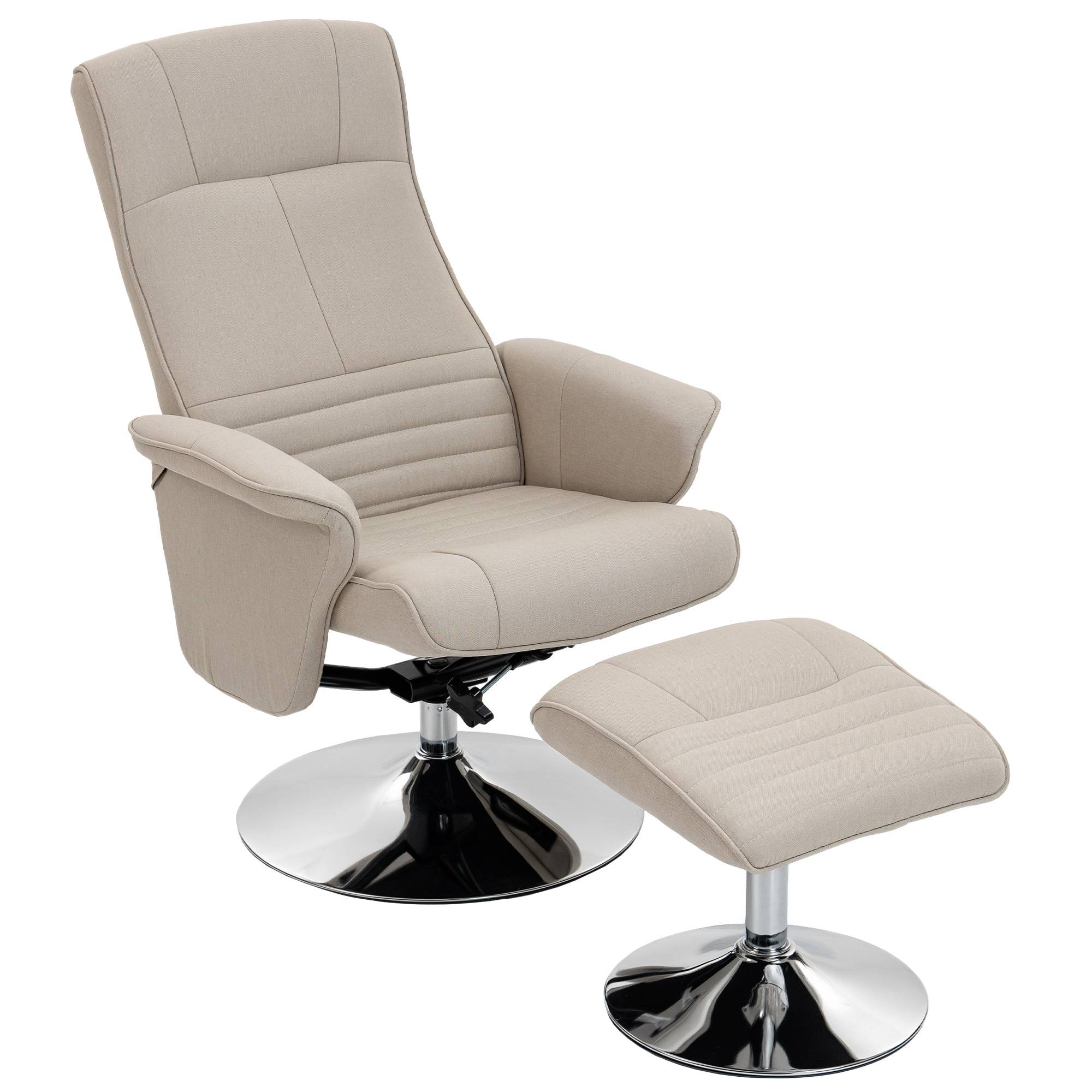 Fauteuil relax inclinable 135° pivotant 360° avec repose-pieds revêtement tissu beige