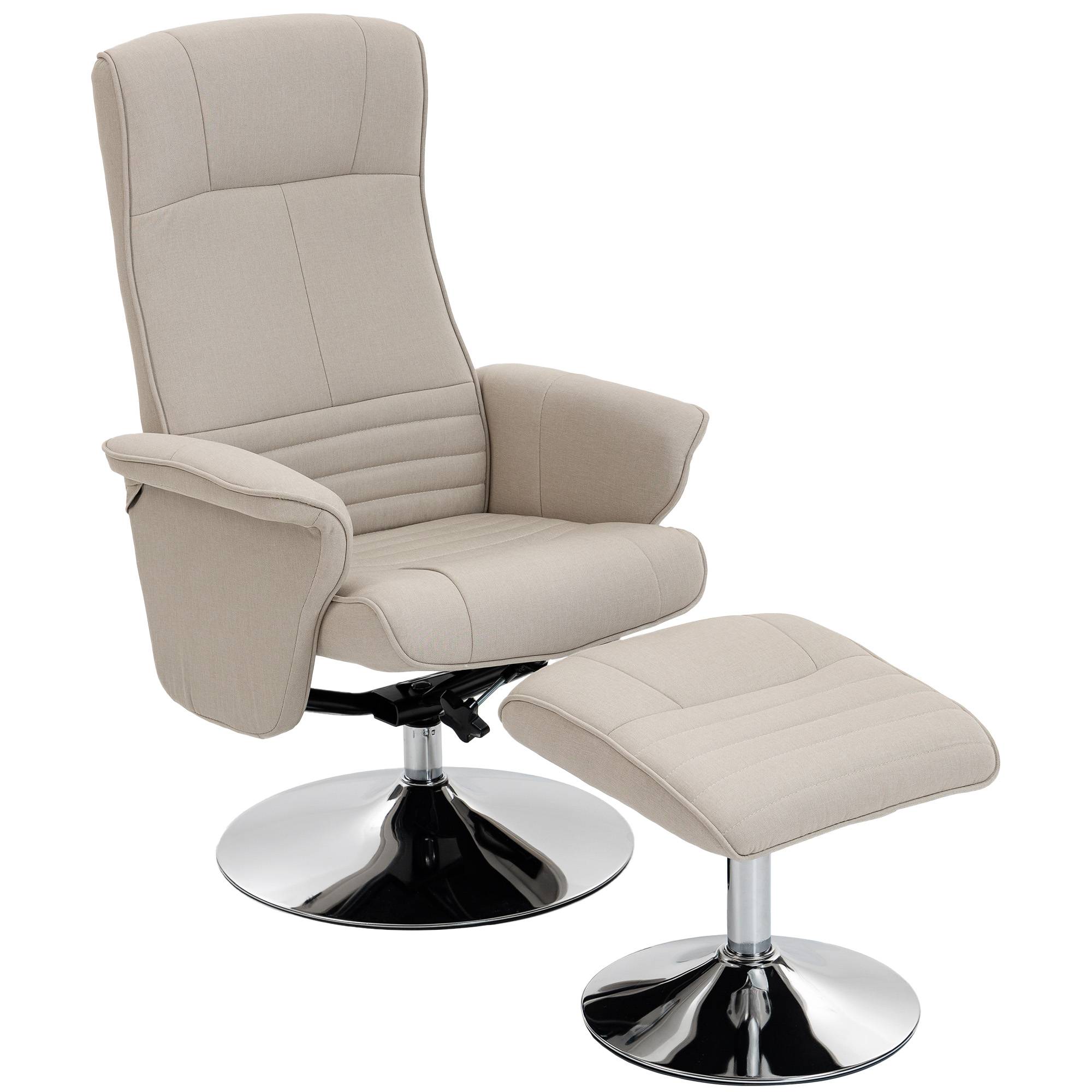 Fauteuil relax inclinable 135° pivotant 360° avec repose-pieds revêtement tissu beige - Image 2