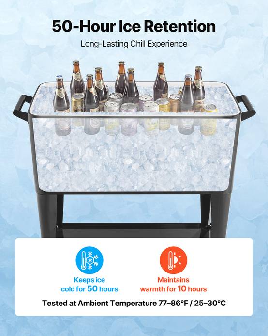 VEVOR Glacière à Roulettes Chariot Bar Extérieur pour Terrasse 75,71 L Noir - Image 5