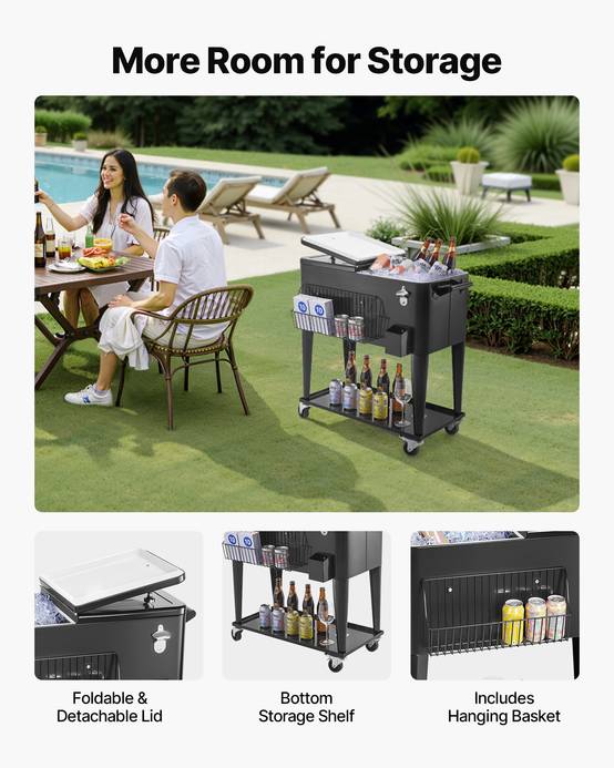 VEVOR Glacière à Roulettes Chariot Bar Extérieur pour Terrasse 75,71 L Noir - Image 3