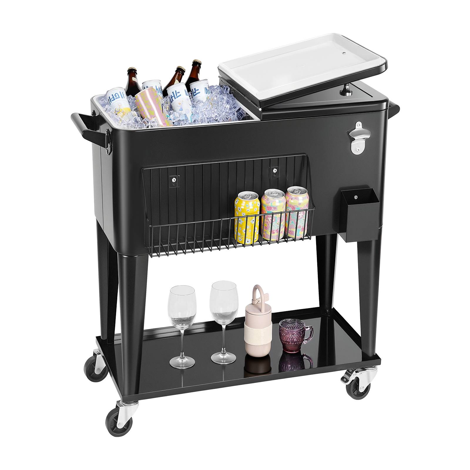 VEVOR Glacière à Roulettes Chariot Bar Extérieur pour Terrasse 75,71 L Noir - Image 1