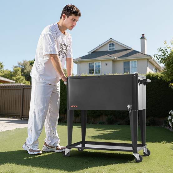 VEVOR Glacière à Roulettes Chariot Bar Extérieur pour Terrasse 75,71 L Noir - Image 8