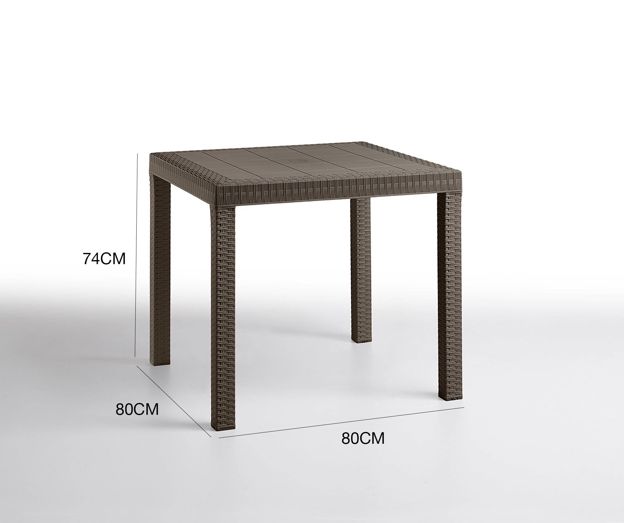 Dmora - Table d'extérieur Dguidon, Etagère carrée fixe, Table de jardin polyvalente effet rotin, 100% Made in Italy, 80x80h74 cm, Marron - Dmora - Imagen 3