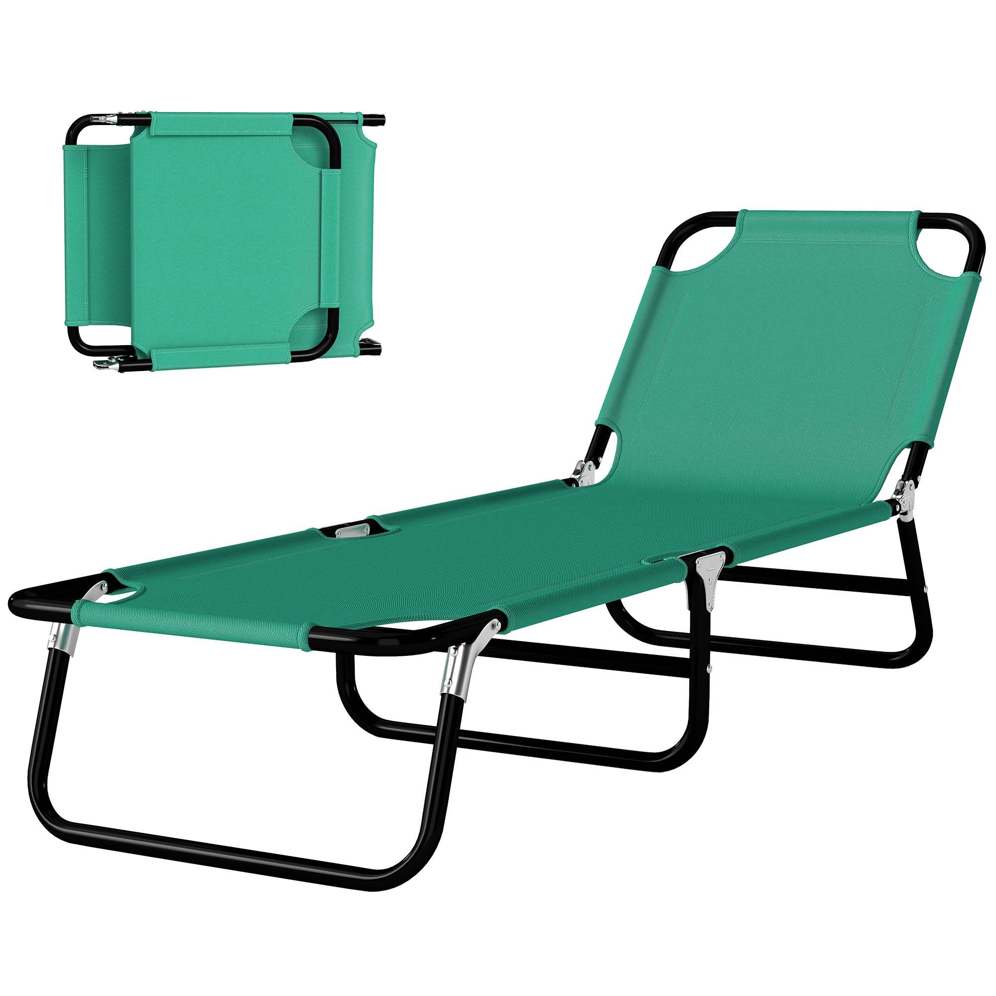 Chaise longue de jardin pliante avec dossier inclinable 4 positions, 188 x 56 x 28 cm, verte - Image 2