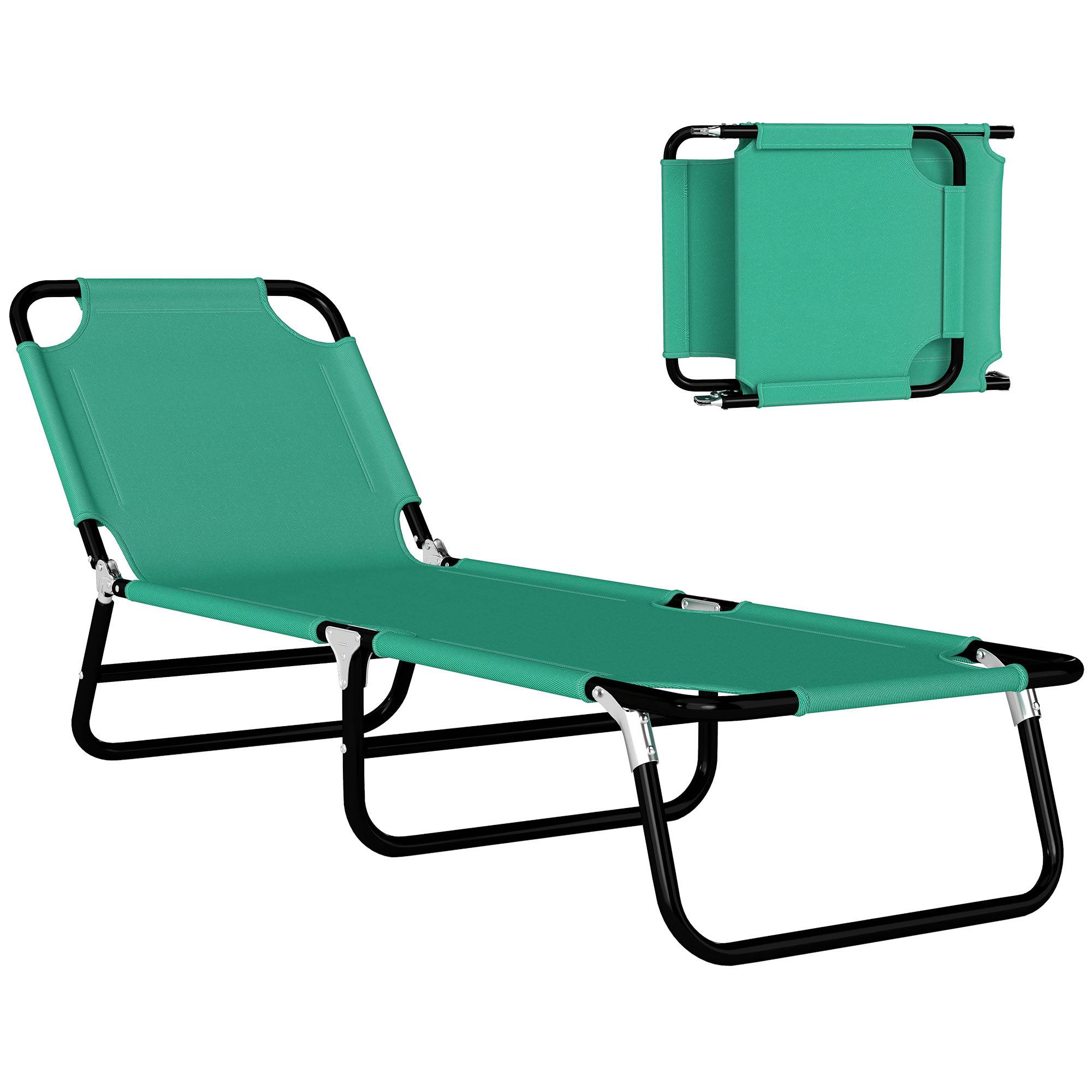 Chaise longue de jardin pliante avec dossier inclinable 4 positions, 188 x 56 x 28 cm, verte - Image 1