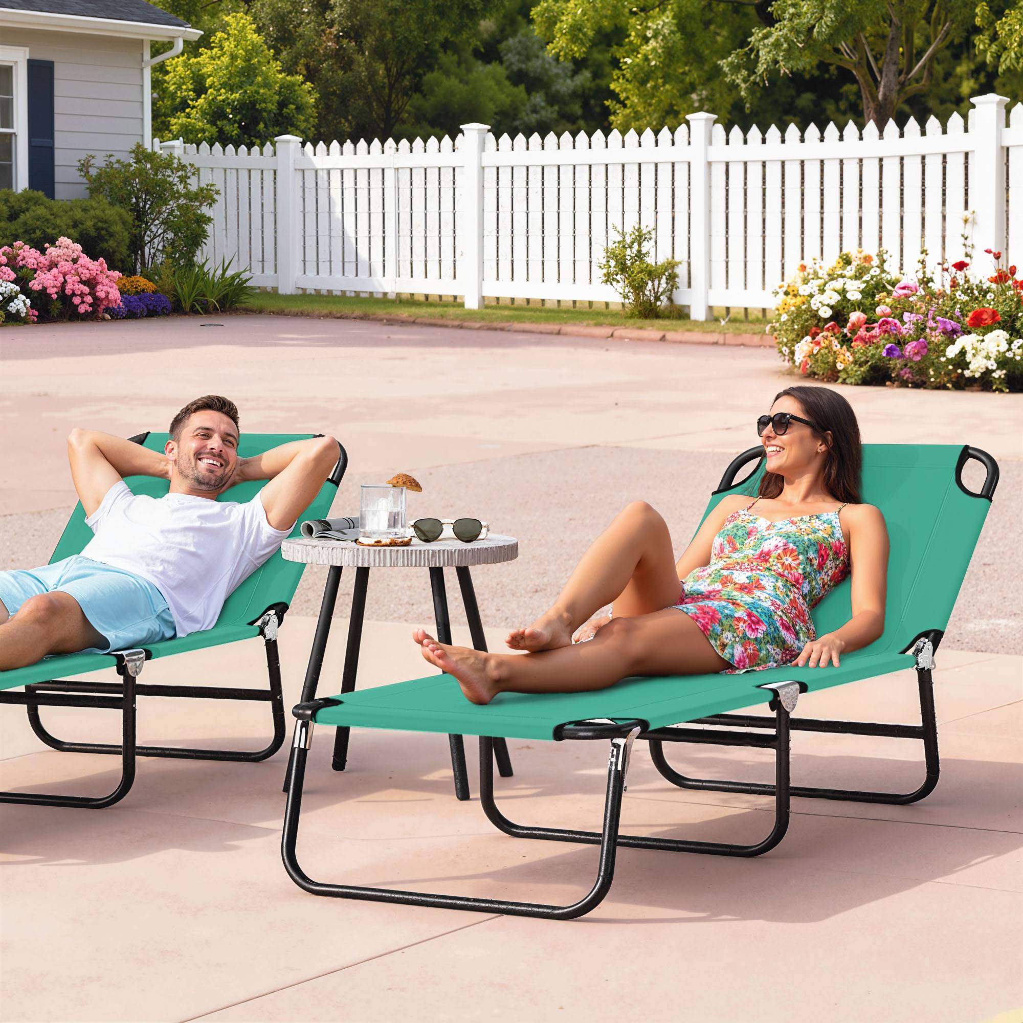 Chaise longue de jardin pliante avec dossier inclinable 4 positions, 188 x 56 x 28 cm, verte - Image 4