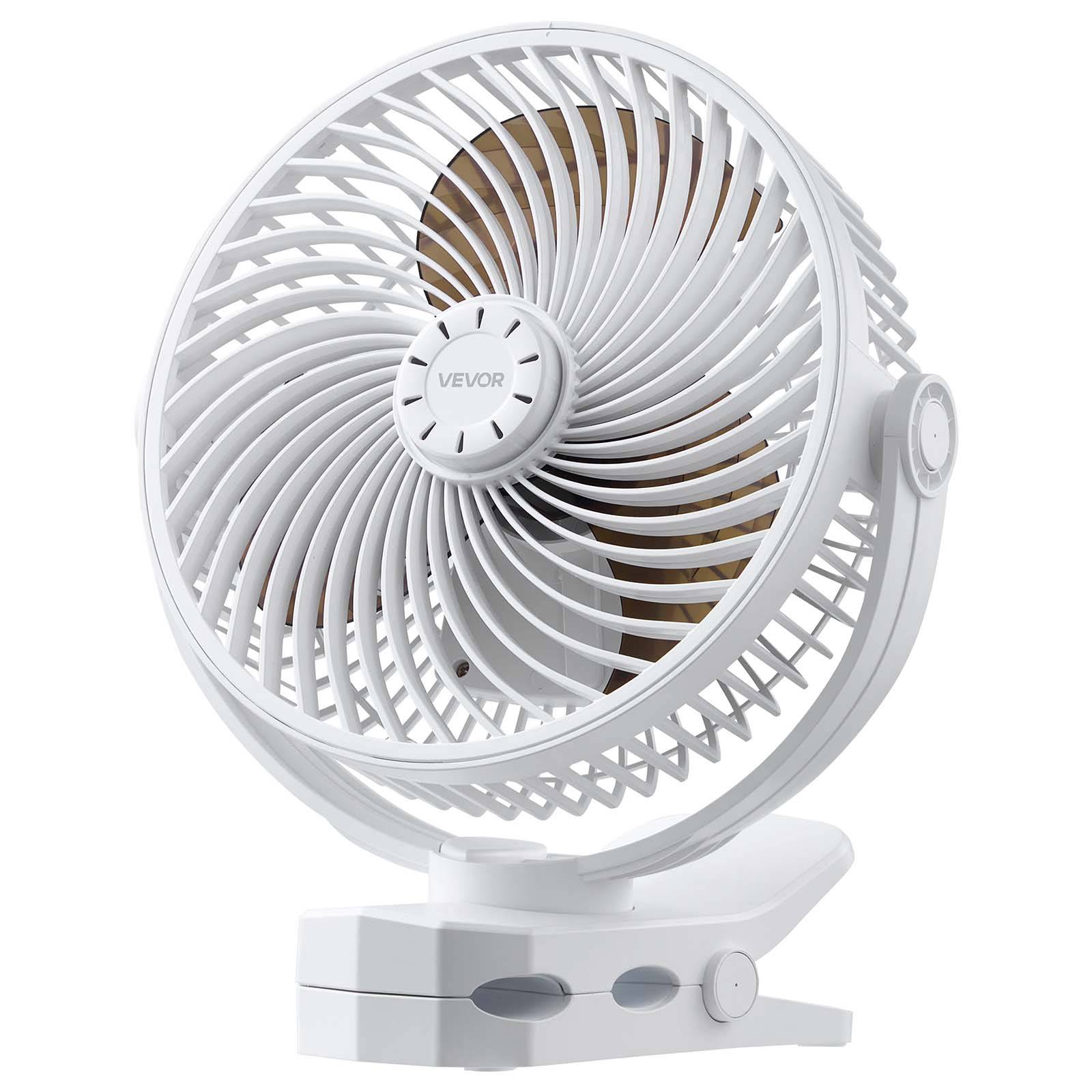 VEVOR Ventilateur Pince Portable Rechargeable USB 3 Vitesses Mode Cyclique Blanc - Image 1