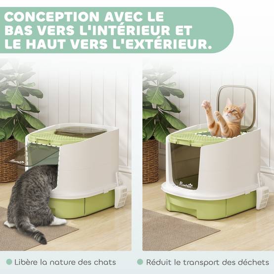 Bac à litière fermé polypropylène pour félins porte translucide 52cm vert - ComfortXL Outdoor Living - Image 8