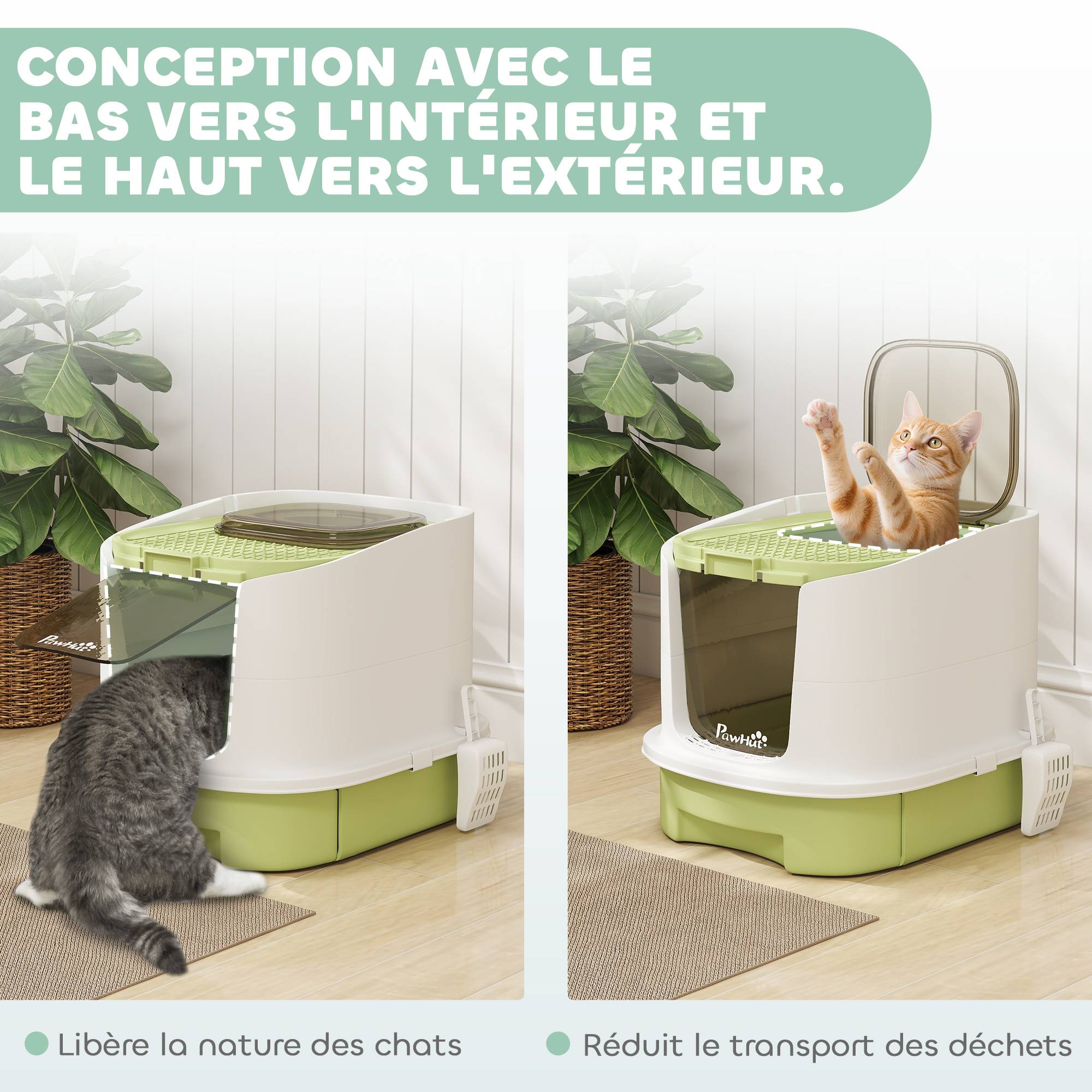 Bac à litière fermé polypropylène pour félins porte translucide 52cm vert - ComfortXL Outdoor Living - Image 8