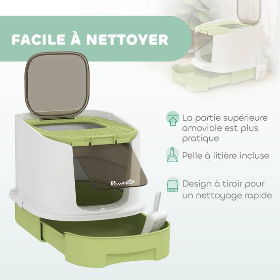 Bac à litière fermé polypropylène pour félins porte translucide 52cm vert - ComfortXL Outdoor Living - Image 7