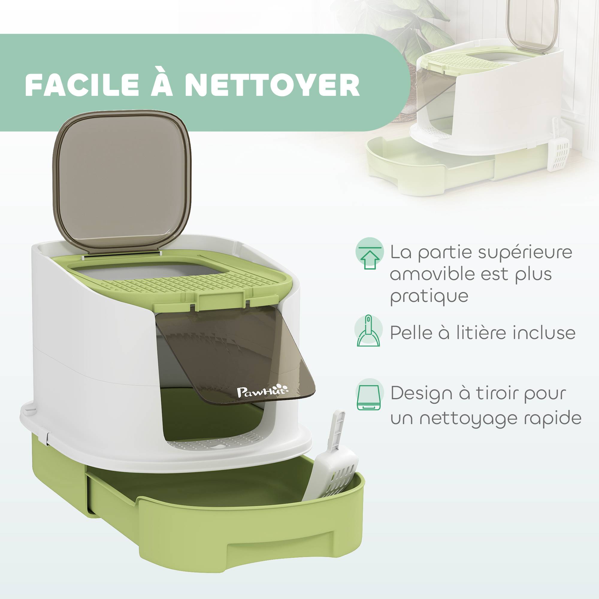 Bac à litière fermé polypropylène pour félins porte translucide 52cm vert - ComfortXL Outdoor Living - Image 7
