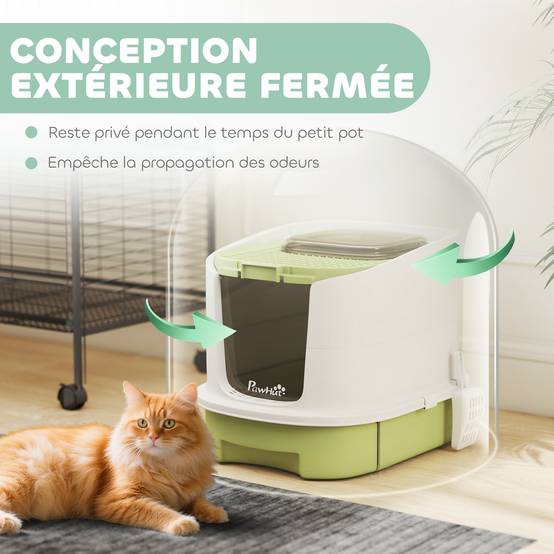 Bac à litière fermé polypropylène pour félins porte translucide 52cm vert - ComfortXL Outdoor Living - Image 6