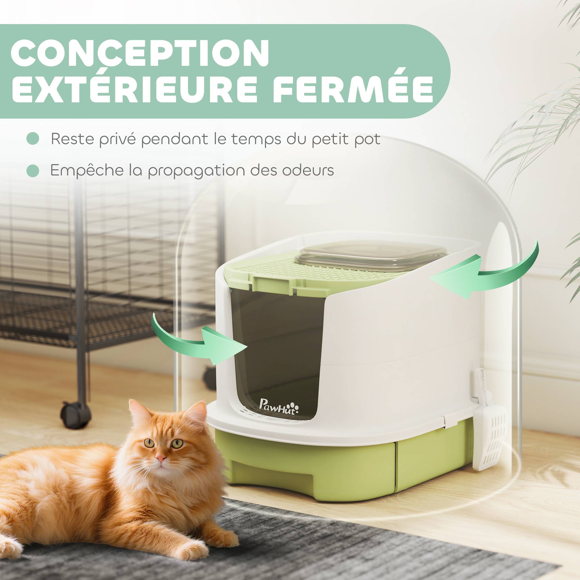 Bac à litière fermé polypropylène pour félins porte translucide 52cm vert - ComfortXL Outdoor Living - Image 6