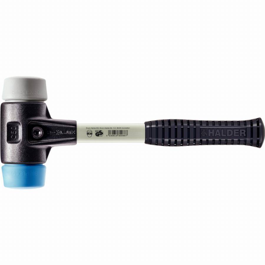 Maillet HALDER SIMPLEX TPE souple / TPE moyen avec boîtier en fonte malléable renforcée et manche en fibre de verre - D=30 mm - 3713.030