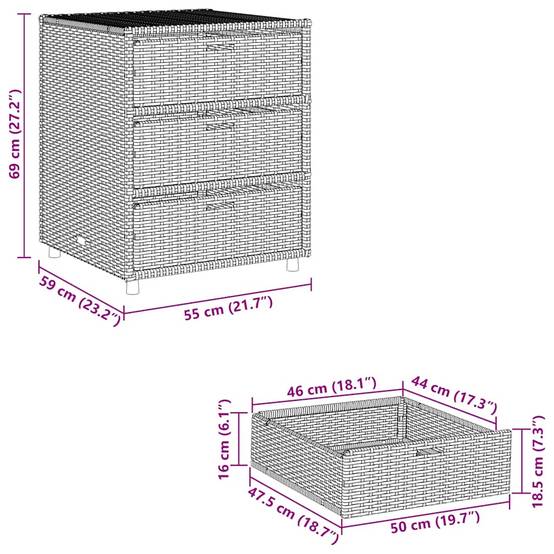 Petite Commode de Jardin Résine Tressée 3 Tiroirs de Rangement Noir 55x59x69 cm – ComfortXL Outdoor Living - Image 4