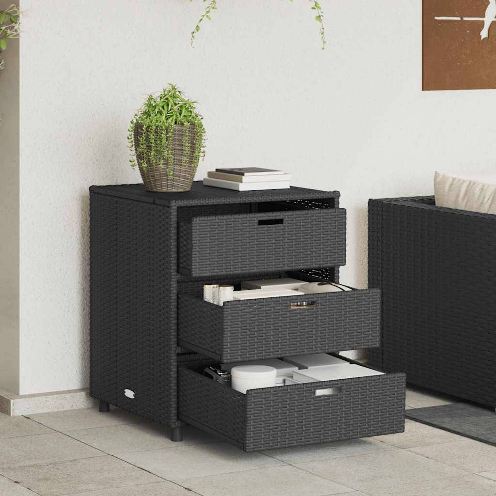 Petite Commode de Jardin Résine Tressée 3 Tiroirs de Rangement Noir 55x59x69 cm – ComfortXL Outdoor Living - Image 1