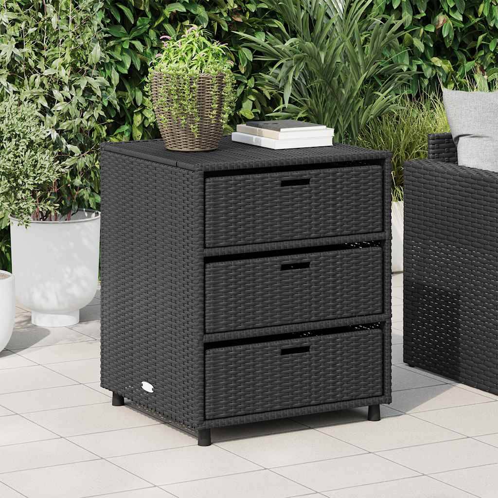 Petite Commode de Jardin Résine Tressée 3 Tiroirs de Rangement Noir 55x59x69 cm – ComfortXL Outdoor Living - Image 3