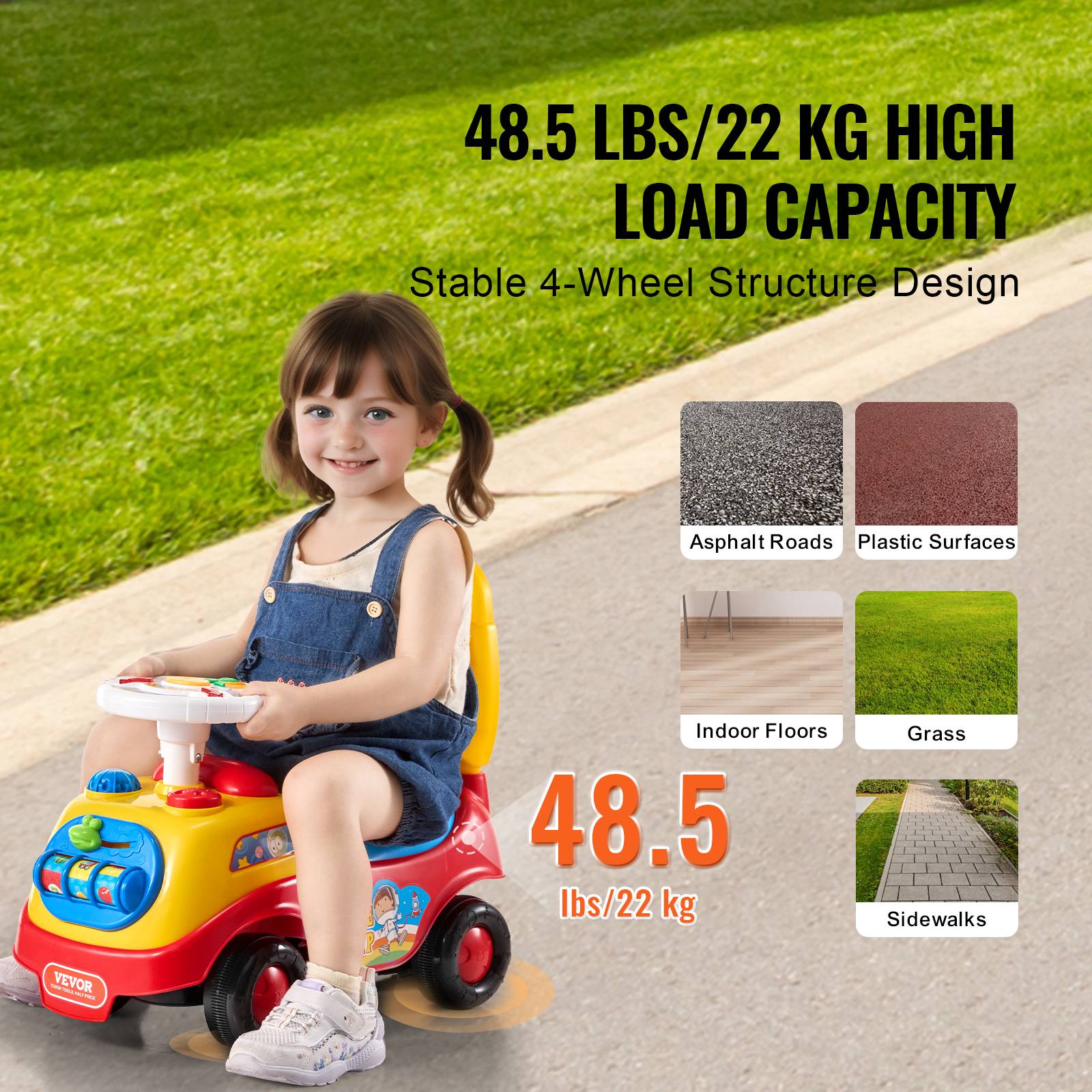 Voiture à Pousser Pour Tout-petits 1-4 Ans – Porteur Rouge Avec Volant Musical, Rangement Sous Le Siège Et Design Pompier Trop Cool