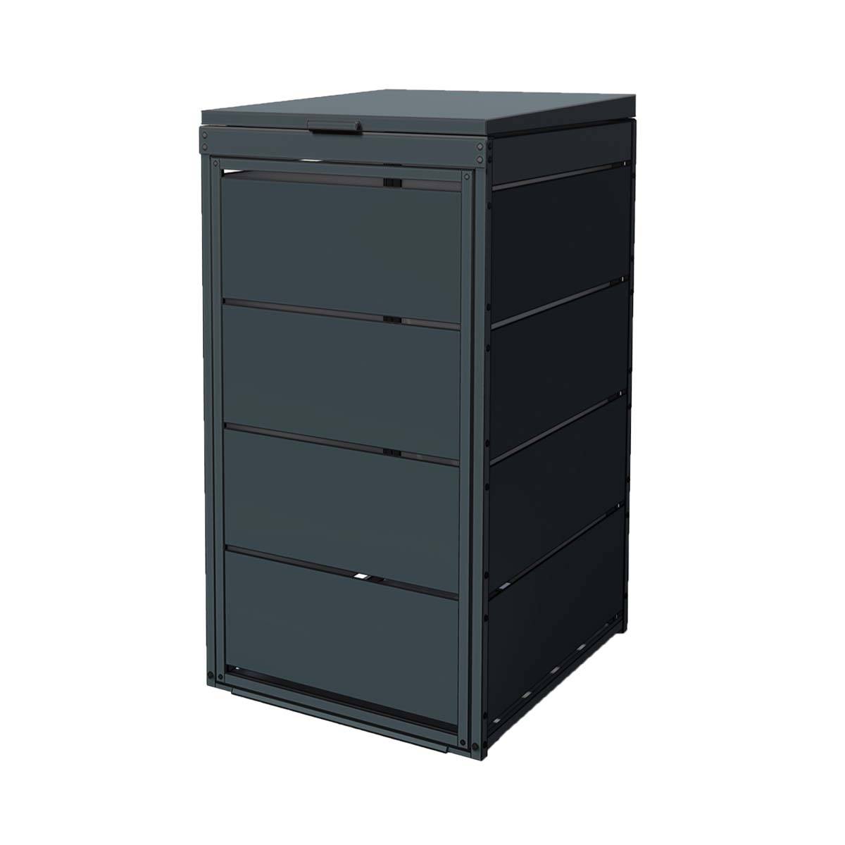 Cache poubelle extérieur simple en acier galvanisé - Abri poubelle pour 1 conteneur 240 Litres – Gris Anthracite RAL7016 - Image 1