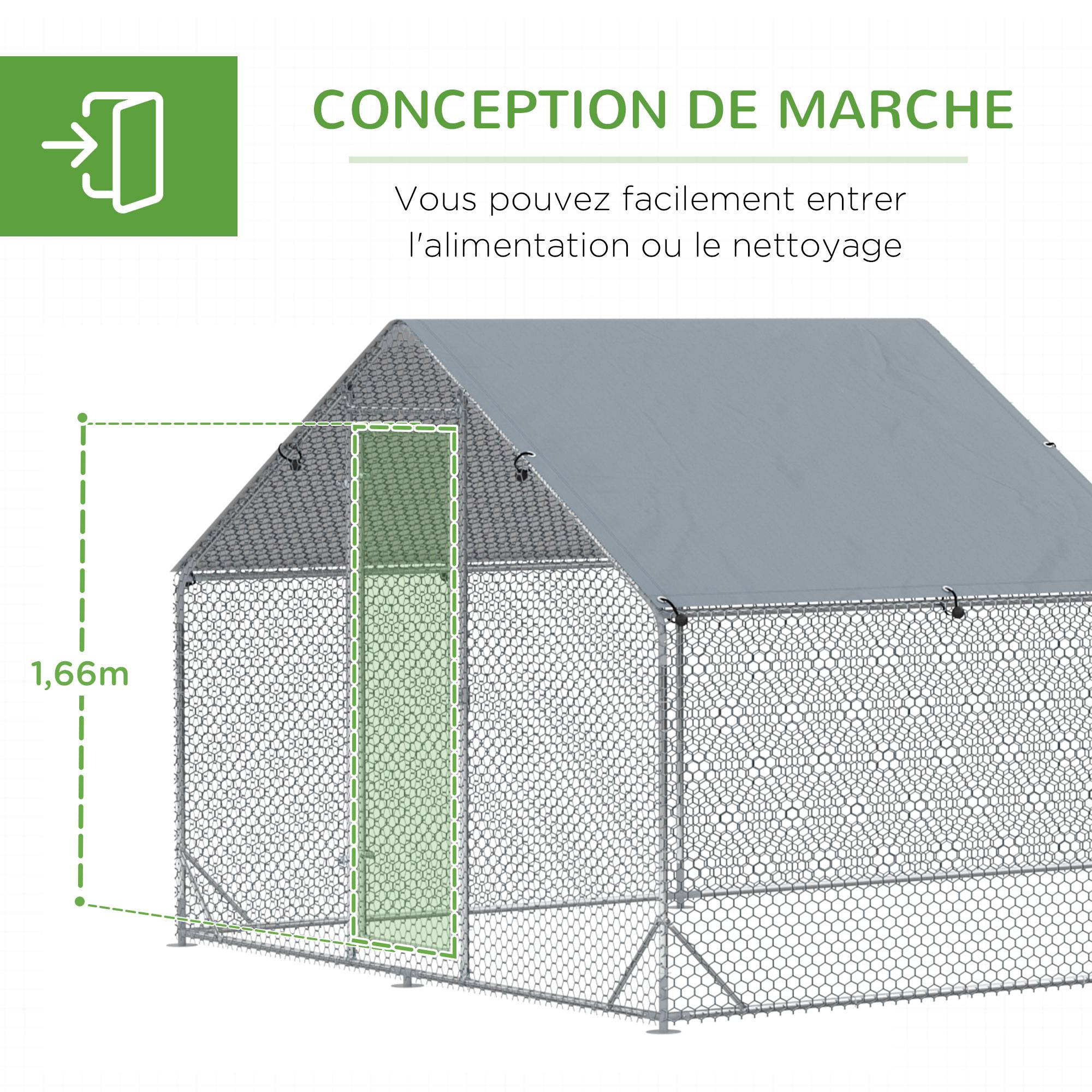 Enclos poulailler grillagé extérieur 18 m² volière, espace couvert, acier galvanisé 6 x 3 x 1,95 m - Image 9