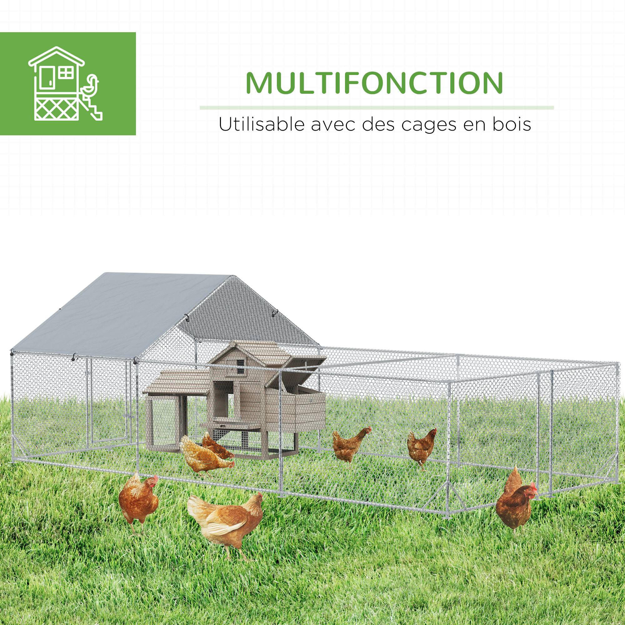 Enclos poulailler grillagé extérieur 18 m² volière, espace couvert, acier galvanisé 6 x 3 x 1,95 m - Image 7